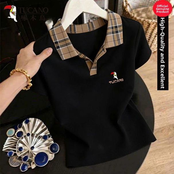 Women's Classic Fit Polo Shirt Short Sleeve Cotton Blend Casual Top With Print Collared T-Shirt_ecoleips.com