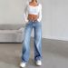 Women's High-Waisted Slimming Straight Leg Jeans Floor-Length Trousers Regular Fit Solid Color Fashion_ecoleips.com