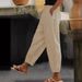 Women's Cotton Linen Trousers Solid Color Casual Elastic Waist Side Pocket Fashion Everyday Spring Autumn New Style_ecoleips.com