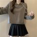 American Style Fashionable Short Waist-Exposing Rolled Hem Hooded Sweatshirt For Women Loose Lazy Hoodie Solid Color_ecoleips.com