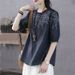 2026 Plate-Size Women's Clothing, Retro And Artistic, Floral Summer, Thin Lace Five-Sleeved Top, Lantern Short-Sleeved T_ecoleips.com