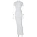 Women's Clothing Spring New Women's Sexy Deep V Short Sleeve Solid Color Hot Girl Style Pleated Long Dress_ecoleips.com
