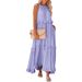 Elegant Tiered Maxi Dress For Women - Flowy Summer Floor-Length Dress With Straps, Round Neck & Loose Fit_ecoleips.com