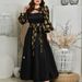 Women's Clothing Spring And Summer Women's Clothing Sexy Printed Gold Satin Ball Swing Dress Dress_ecoleips.com