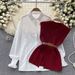 Women's Clothing Temperament Fashion Suit Female Casual Loose Long Sleeved Shirt + Waist V Neck Sleeveless Knitted Vest Two Piece Suit_ecoleips.com