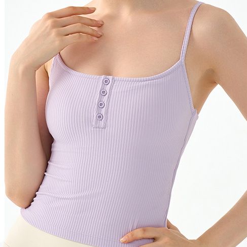 Women's Clothing Sexy Square Neck Spaghetti Strap Yoga Vest With Chest Pad For Women To Wear As An Outer Layer Versatile And Slim Pilates Fitness Top_ecoleips.com
