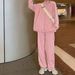 Korean Style Striped Jacket And Cropped Pants Set Trendy Spring Outfit for Women Black Pink S-2XL_ecoleips.com