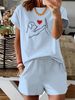 Summer New Pink Card T-shirt With Animal Pattern, Casual Printed Round Neck Short Sleeved Top With Elastic Waist Pocket, Women's Two-piece Set-290_ecoleips.com