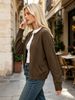 Coffee Brown Pit Rib Knit Cardigan, Loose Lightweight Breathable Soft Skin-touch Long Sleeve Round Neck Button Knit Jacket_ecoleips.com
