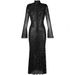 Women's Clothing Fashion Mesh Half High Collar Long Sleeve Hot Diamond Slim Hip Long Dress_ecoleips.com