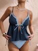 Women's Tankini Swimsuit Ruffled Two Tone Shoulder Strap Tie up Swimwear Clothing_ecoleips.com
