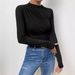 Women's Ruffle Detail Long Sleeve T-Shirt Slim Fit Solid Color Basic Top for Layering_ecoleips.com