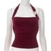 Elegant Halter Neck Top With Metal Ring Detail, Solid Color Summer Casual Stretch Polyester Spandex Blouse For Women_ecoleips.com