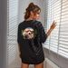 Women's Casual Black T-Shirt Loose Fit round Neck Short Sleeve European American Style Sportswear Top with Small Dog Print Back_ecoleips.com