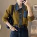 Women's Clothing Autumn And Winter Polo Collar Short Tops Two Piece Denim Collar Splicing Coat Knitted Cardigan_ecoleips.com