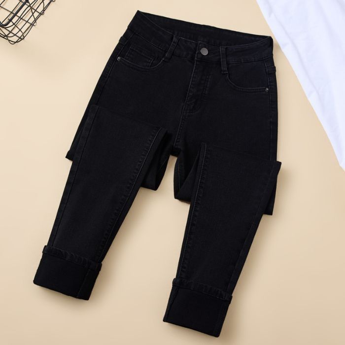 Women's Slim-Fit Jeans Spring 2026 New Winter Fleece-Lined High-Waisted Slimming Stretch Skinny Pencil Pants_ecoleips.com