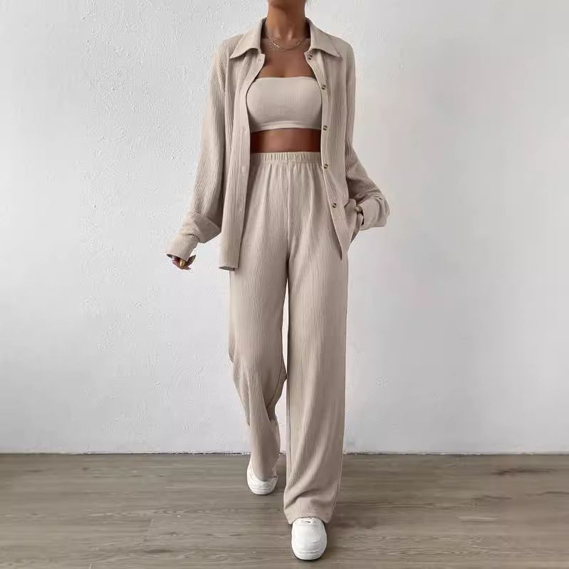 Women's Clothing Loose Two Piece Wide Leg Trousers Casual Suit_ecoleips.com
