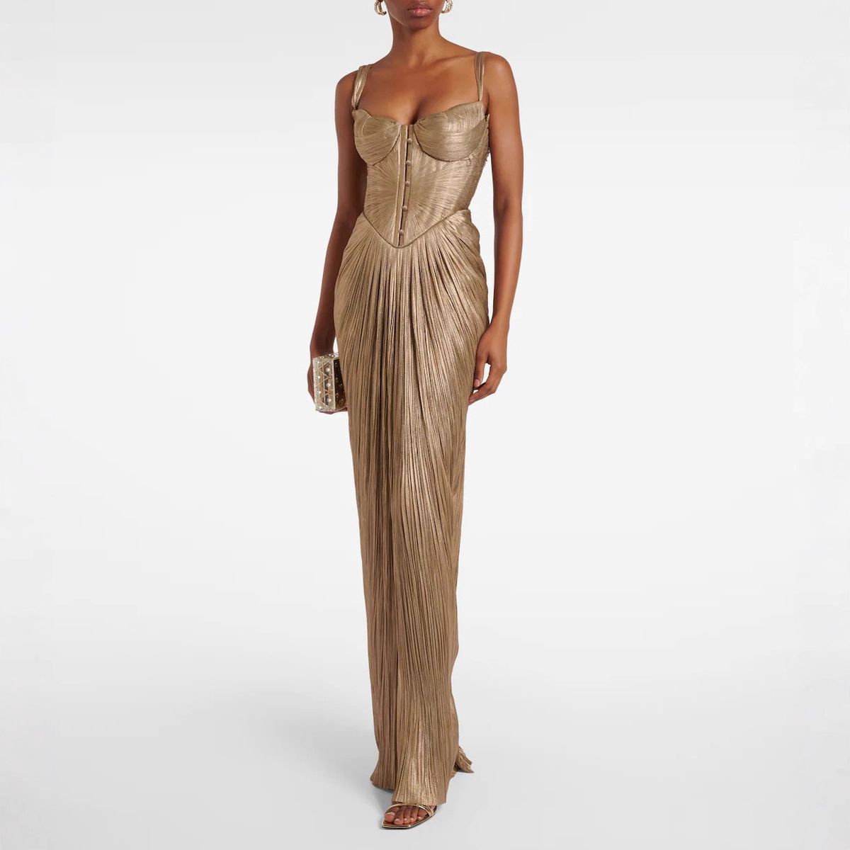 Elegant Pleated Gold-Tie Maxi Dress With High Slit For Casual & Party Wear – British Style, Polyester Blend, S/M/L/XL_ecoleips.com
