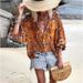 Women's Clothing Spring And Summer Ruffled Long Sleeve New Printed Loose Fashion Single Breasted Top_ecoleips.com