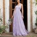 Women's V-neck suspender mesh embroidered backless elegant evening dress prom dress party dress bridesmaid dress_ecoleips.com