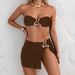 Women's Clothing 3 Piece Metallic Accessory Bikini Set Strapless Nylon Swimsuit For Summer Sexy Style Vacation Clothing Fits True To Size_ecoleips.com
