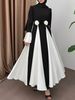 Women's Clothing Color Contrast Design With Flower Belt Long Temperament Elegant Dress_ecoleips.com