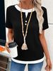Women's Faux Two Piece Crew Neck Button Pullover Brushed Short Sleeve T Shirt Spring Summer New Arrival European American Style_ecoleips.com
