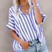Women's Clothing Spring And Summer Casual Loose Two Color Striped Cardigan Short Sleeved Shirt_ecoleips.com