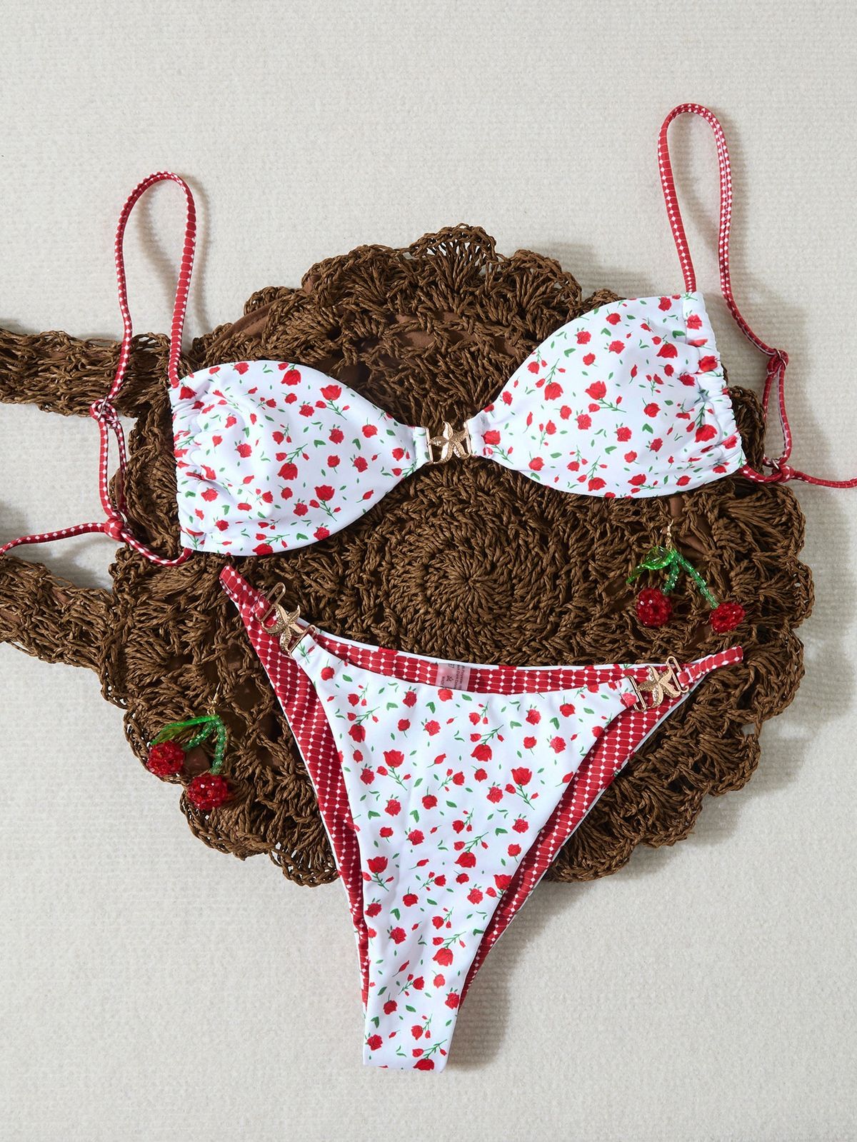 Aria Basics New European And American Style Women's Swimsuit, Cherry Print Bikini Set With Thin Straps, Sexy Two-piece, Backless For_ecoleips.com