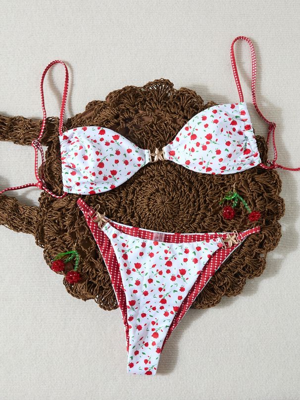 Aria Basics New European And American Style Women's Swimsuit, Cherry Print Bikini Set With Thin Straps, Sexy Two-piece, Backless For_ecoleips.com