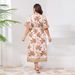 Women’s Clothing Large Size V Neck Dress Trumpet Sleeve Fashion Print Elastic Waist Long Dress_ecoleips.com