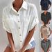 Women's Clothing Women's Mid-Length Shirt Cotton Linen Blend With Short Sleeves Pockets Turn Down Collar For Formal & Casual_ecoleips.com