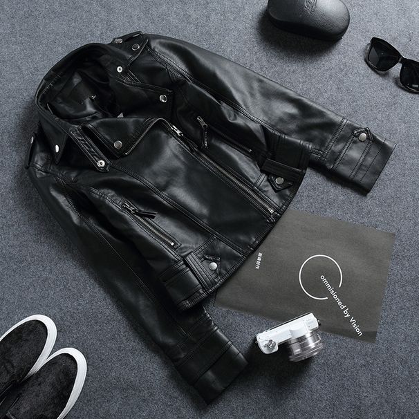 Women's Slim Fit Lapel Leather Jacket PU Short Coat Motorcycle Clothing Spring Autumn New_ecoleips.com