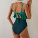 2026 New Women's One-Piece Swimsuit Hollow Out Back Splice Color Sexy Slim High Waist Cross-Border Swimwear Lace Trim_ecoleips.com