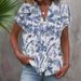 plus Size Women's Floral Button down Shirt Short Sleeve V Neck Casual Comfort Independent Website Exclusive 2025_ecoleips.com