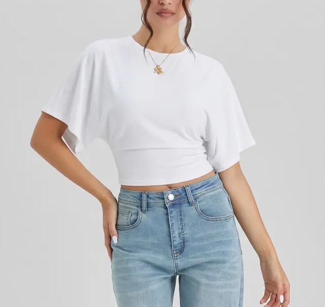 Women's Short Round Neck Pullover T-Shirt Korean Style Summer Top Versatile Solid Color Loose Fit New_ecoleips.com