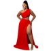 Women's Large Size Two Piece Suit Solid Color Oblique Shoulder Sexy Hip Wrapped Split European American Style_ecoleips.com