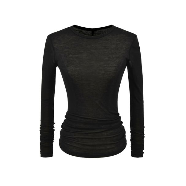 ng2510292 Tencel Wool Long Sleeve T-Shirt For Women, 2025 Autumn New Style, Pure Desire Hot Girl Small Round Neck Slim Fit Base_ecoleips.com
