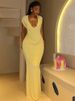 Sexy Ruched Bodycon Maxi Dress Women Solid Sleeveless V-Neck Slim Long Dresses Female Party Evening Clubwaer Evening 2026_ecoleips.com