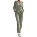 Women's Solid Color V-Neck Top & Straight Leg Trousers Ribbed Two Piece Set Casual Loose Fit Autumn Winter Outfit_ecoleips.com