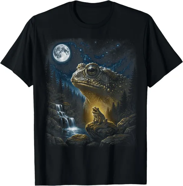 Women's T-Shirts Frog Howling At Moon 90's Retro Nature Forest Animal Graphic T-Shirt_ecoleips.com