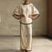 Women's Clothing Elegant Two Piece Set Round Neck Batwing Sleeve Cotton Linen New Style_ecoleips.com