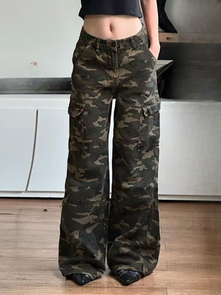 K Personalized, Fashionable, Loose Camouflage Pants With Pockets, Workwear Jeans, American Style Spicy Girl Street Casual Pants_ecoleips.com