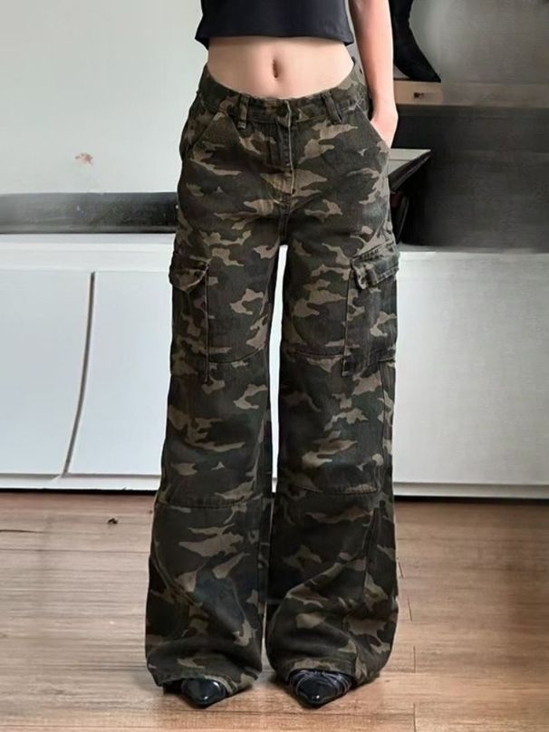 K Personalized, Fashionable, Loose Camouflage Pants With Pockets, Workwear Jeans, American Style Spicy Girl Street Casual Pants_ecoleips.com