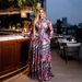 Women's African Style Elegant Printed Maxi Dress round Neck Long Sleeves Fitted Waist Spring/Autumn Summer Fashion Dress_ecoleips.com