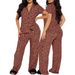 Women's Printed Cardigan High Waist Tie Up Trouser Set Short Sleeve Comfortable Home Wear Autumn Collection_ecoleips.com