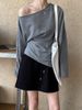 Asymmetrical Off-Shoulder Sweatshirt With Draped Detail & Side Slit - Women's Fashion Cropped Top In Black, Grey, White (Sizes M/L)_ecoleips.com