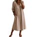 Women's Casual Fashion Mid Sleeve V Neck Pullover Faux Denim Dress Multi Color New_ecoleips.com