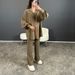Women's Two Piece Set Puff Sleeved Loose Tie Waist Shirt Straight Leg Casual Pants Fashion_ecoleips.com