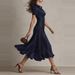 2026 Summer Short Sleeved High Waist Robe Dress Elegant Pleated Party Long Dresses Retro Solid Color Lapel Swing Commuting Dress_ecoleips.com